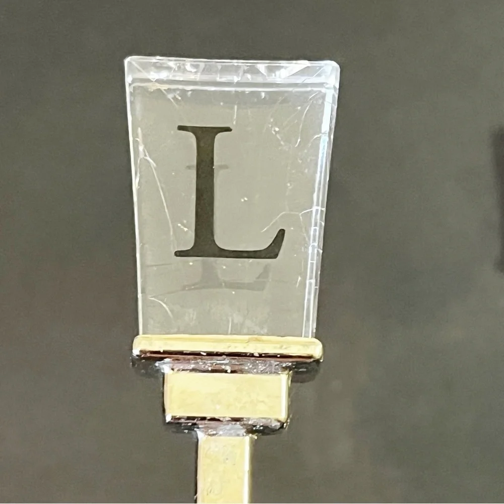 Vintage Cocktail Appetizer Forks Picks Acrylic Handle “L” Logo Stainless Set 4x